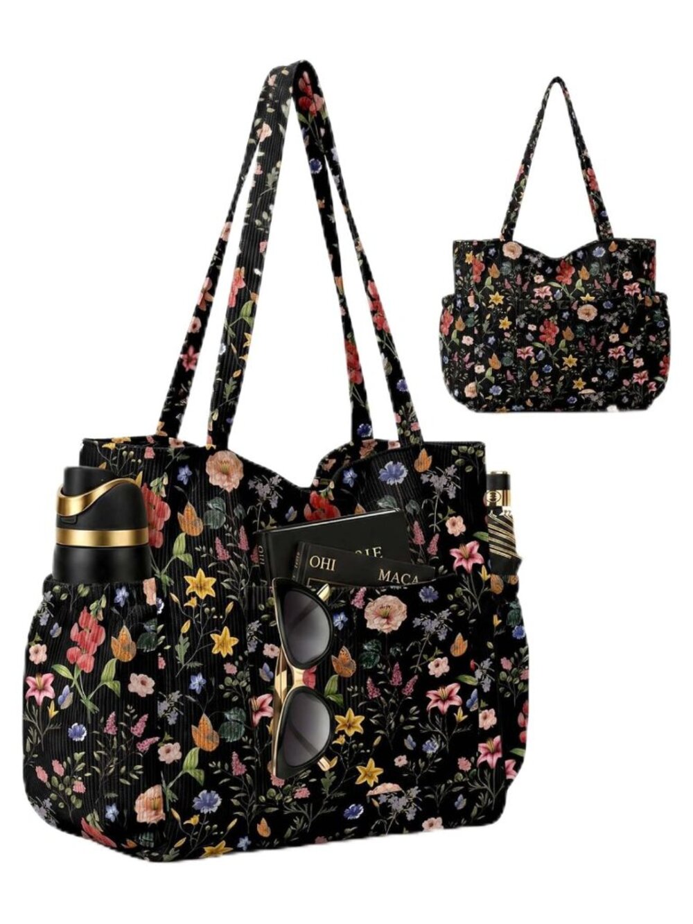 Large Corduroy Tote Bag for Women 6 Pockets Crossbody Shoulder Handbag